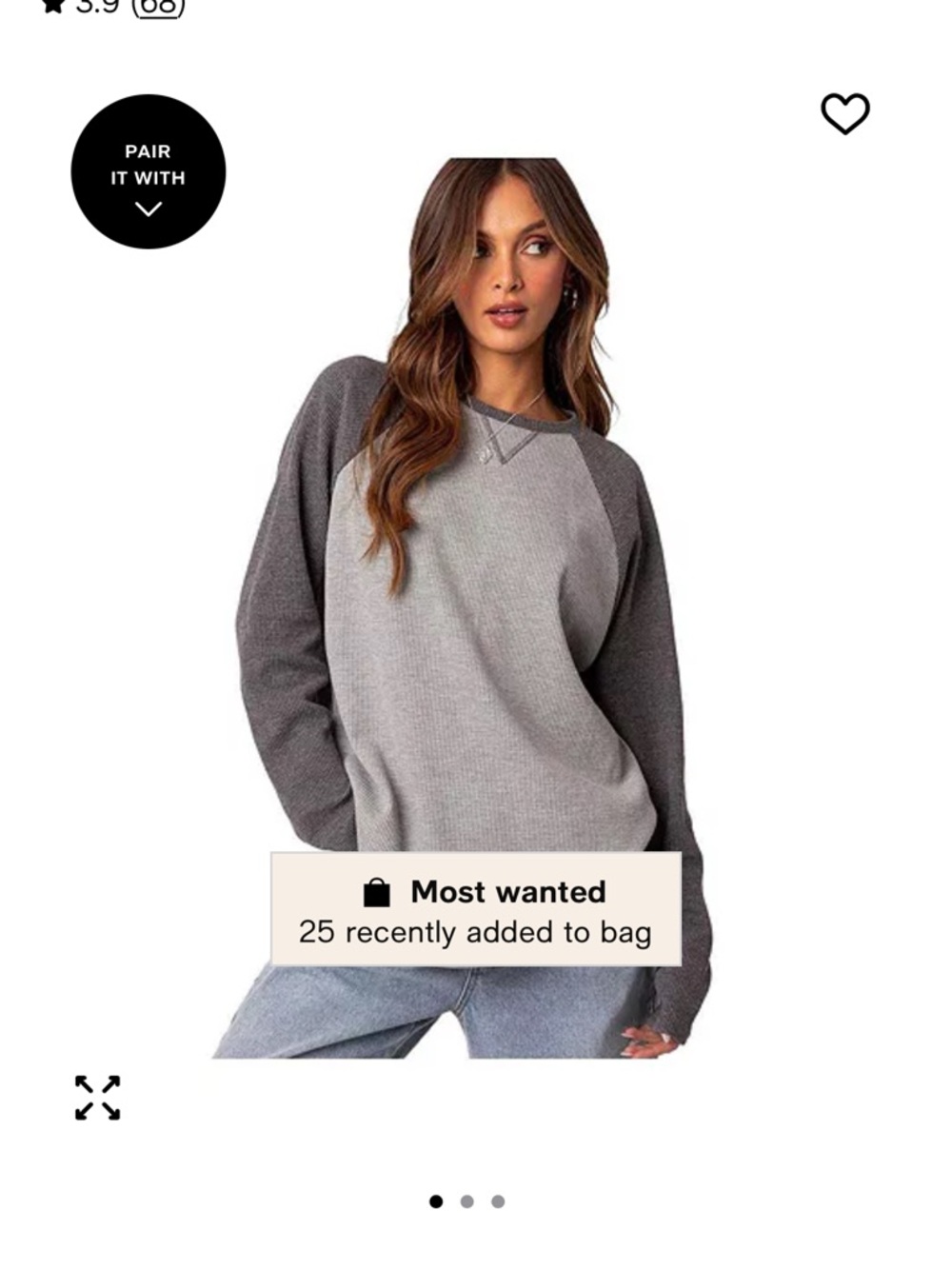 Edikted Two-Tone Grey Raglan Long Sleeve Top